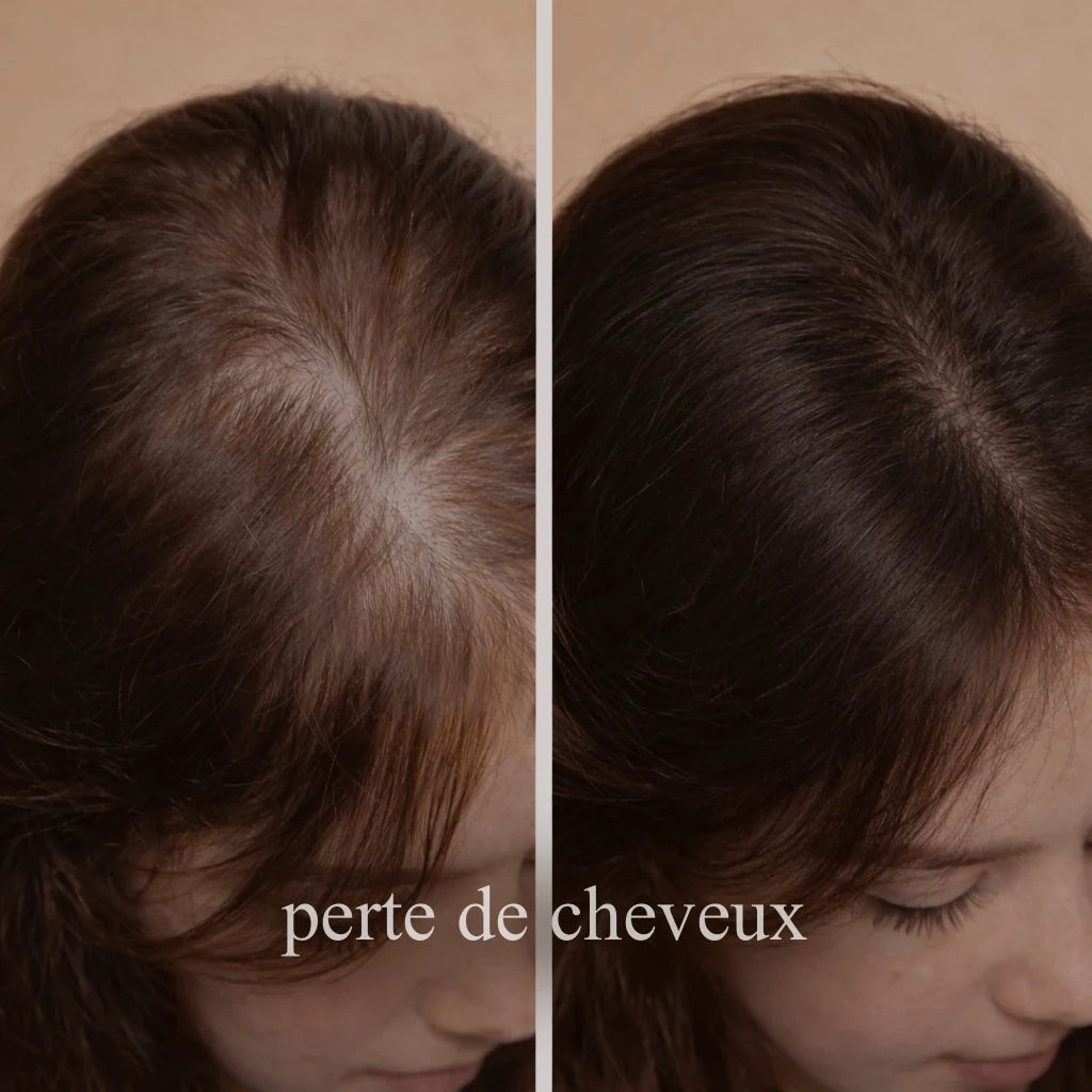 Avant après perte et repousse des cheveux après traitement haute fréquence Cerafine Paris