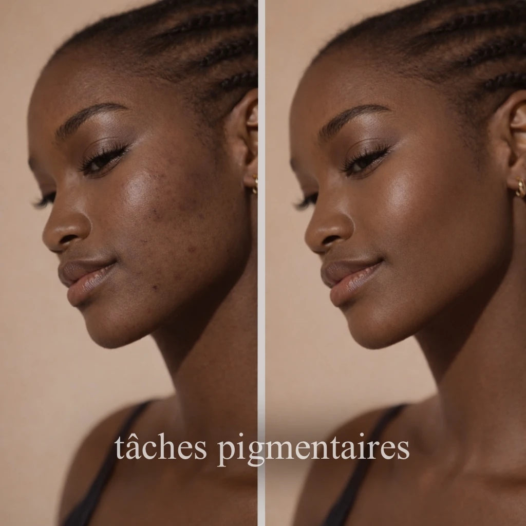 Avant après taches pigmentaires visage, unification du teint avec soin haute fréquence Cerafine Paris