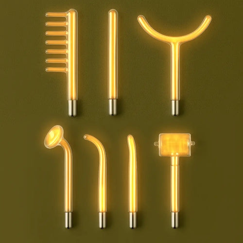 Lot de 7 électrodes haute fréquence Néon LumiFréquence – lumière orange